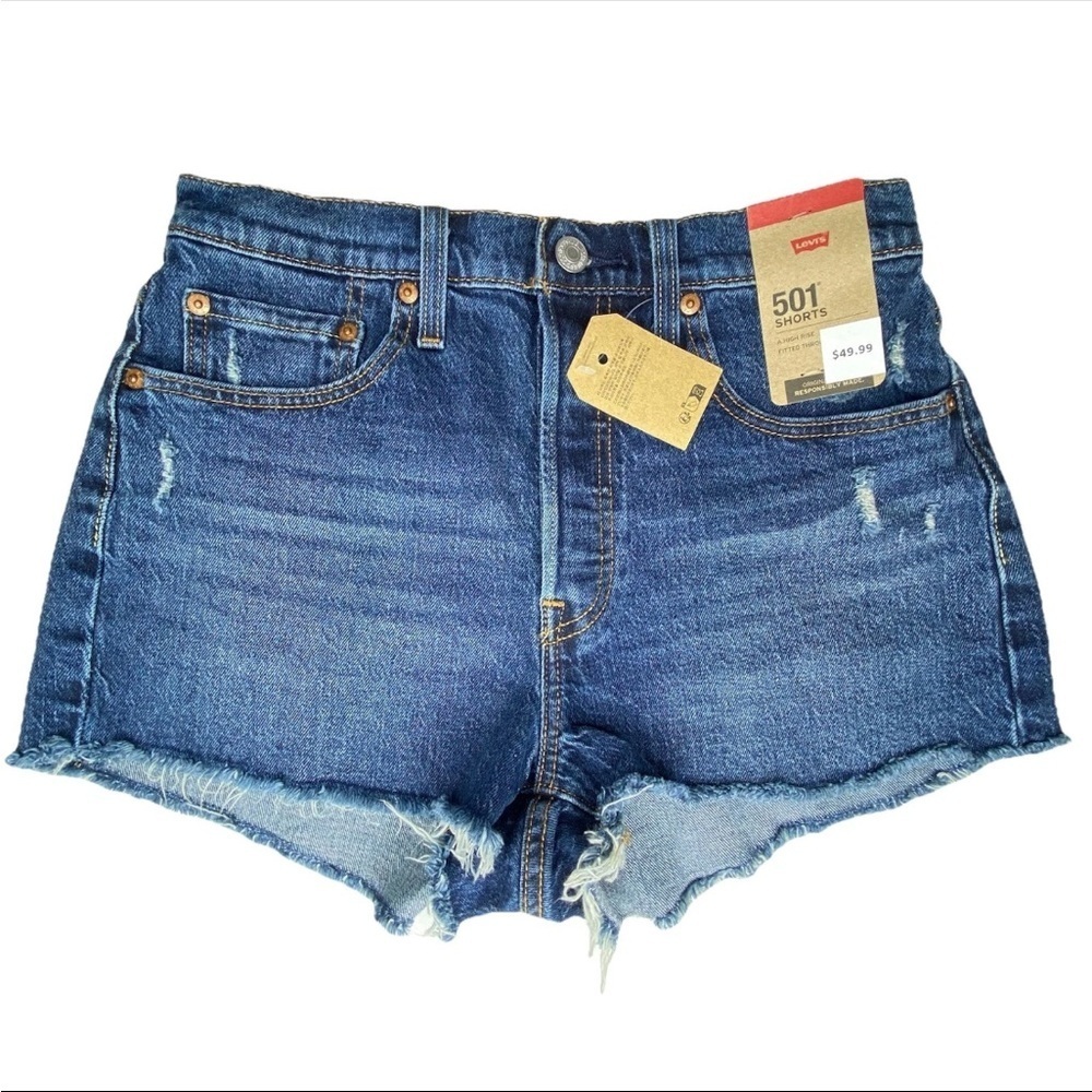 Levi’s 501 Denim Jean Shorts A High Rise Fitted Womens Sz 28 Raw Hem